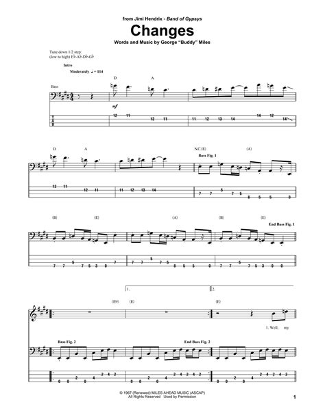 Changes by Jimi Hendrix Sheet Music for Bass Guitar Tab at Sheet Music Direct