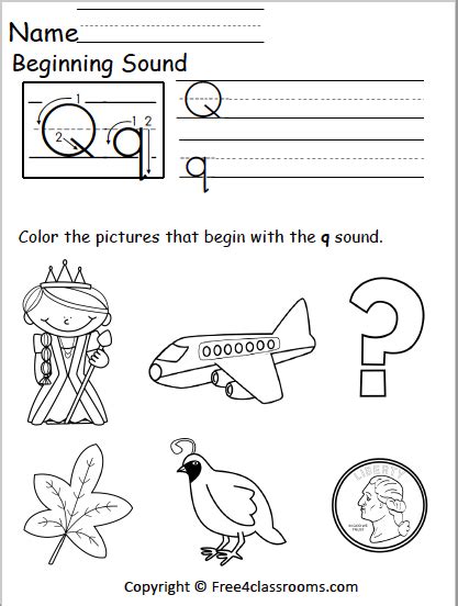 Free Beginning Sounds Worksheet - Letter Q - Free Worksheets ...