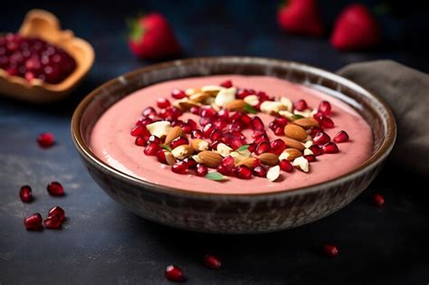 Premium Photo | Photo of Pomegranate Seeds in a Smoothie Bowl Pomegranate