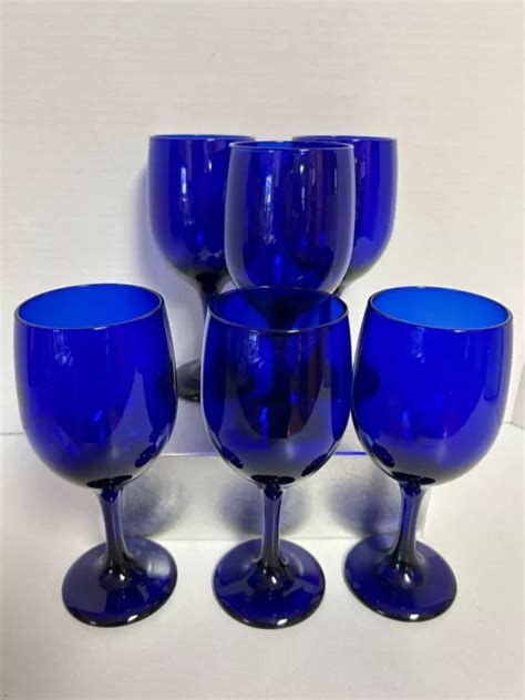 VINTAGE LIBBEY PREMIERE Deep Cobalt Blue Wine Glasses Set Of 6 - 7 1/4” Tall $34.00 - PicClick