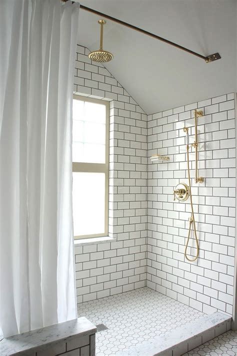 Sweet Bathroom Design Ideas With High Ceiling Design, Rectangular White Brick Tile Bathroom Wall ...