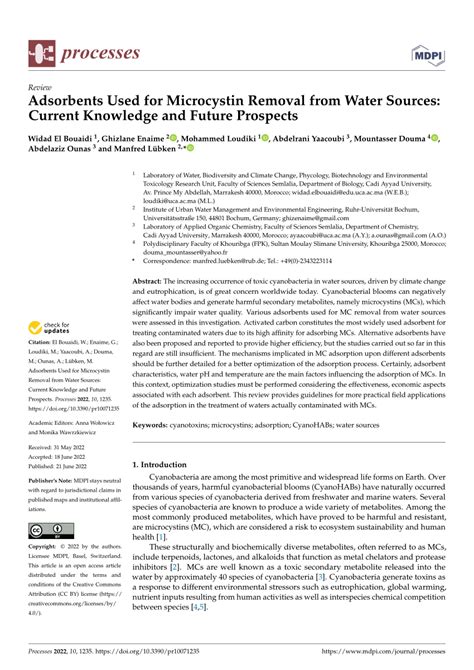 (PDF) Adsorbents Used for Microcystin Removal from Water Sources ...