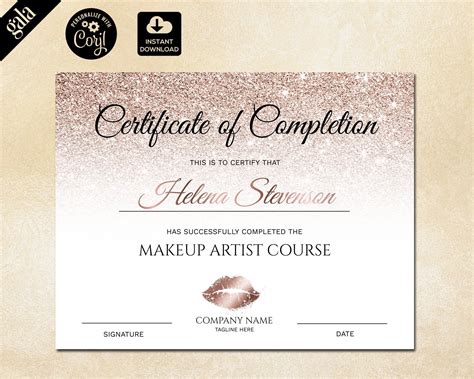 Certificate of Completion Makeup Certificate Template Rose - Etsy | Certificate of completion ...