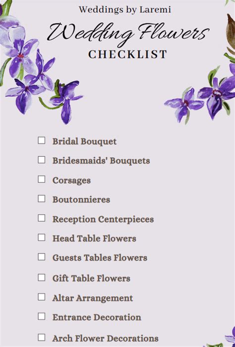 Wedding Flower Checklist Template Metropolitan Exchange Download ...