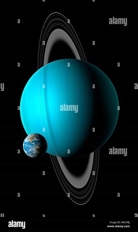 Image comparing the size of Earth (left) with the planet Uranus. Uranus is the seventh planet ...