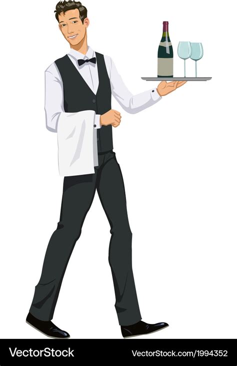 Waiter with a tray Royalty Free Vector Image - VectorStock