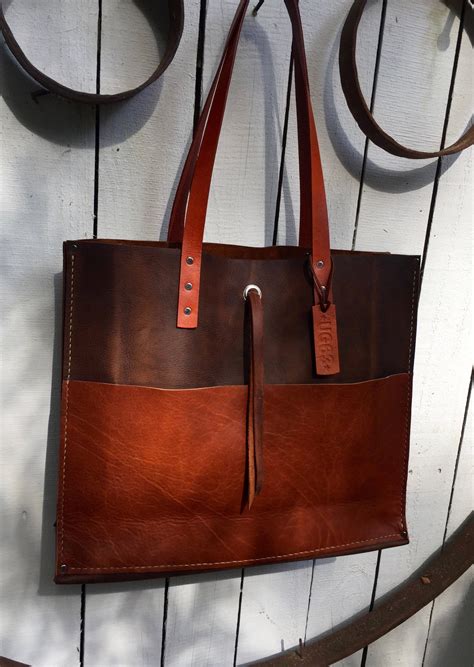 Mixed Leather Tote Large Leather Tote Big Leather Bag