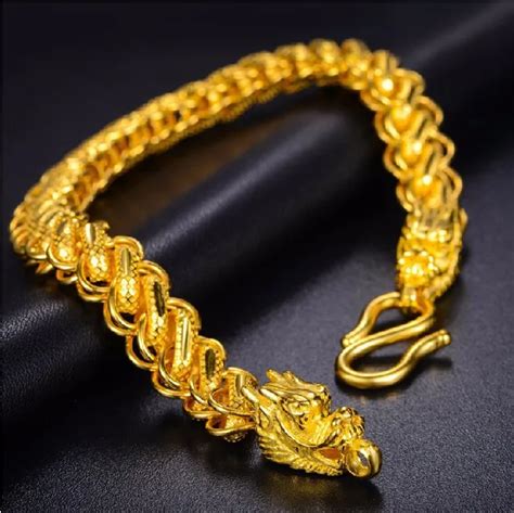 Authentic 24k Yellow Gold Thailand Dragon Head Men's Bracelet Heavy gold 19g Fashion -in Chain ...