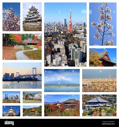 Japan landmarks collage - postcard collection with Tokyo, Kyoto, Osaka, Mount Fuji and Nara ...