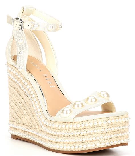 Gianni Bini Sierah Pearl Studded Jute Platform Wedges | Dillard's