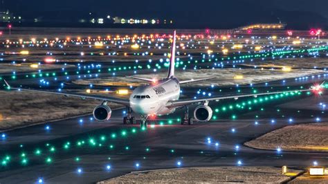 white airliner #night #lights #Japan the plane #runway Airbus A330-200 Kansai international ...