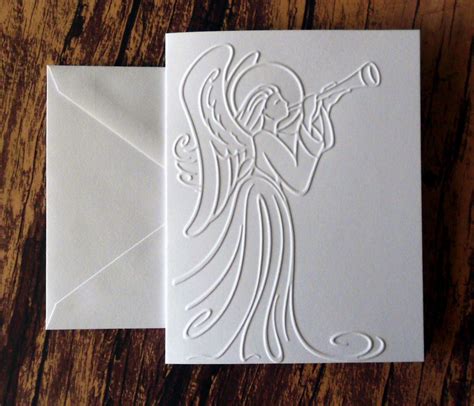 Angel Christmas Cards Set of 5 White Embossed Christmas | Etsy