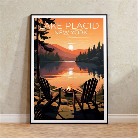 Lake Placid Travel Poster, New York Wall Art, New York Print, Lake ...