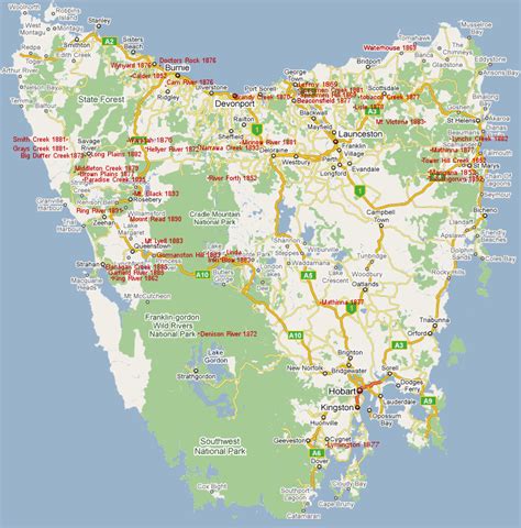 Rivers Of Tasmania Map