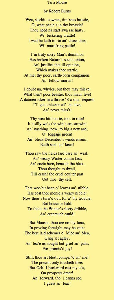 Steinbeck took the title from a line in this poem by Robert Burns. Why do you think he did this ...