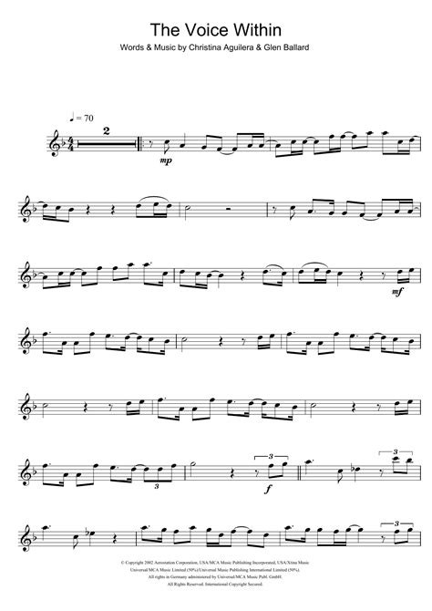 The Voice Within by Christina Aguilera Sheet Music for Flute Solo at ...