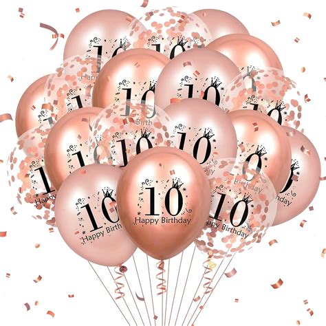 Amazon.com: 10th Birthday Balloons Decorations 18 Pcs Rose Gold Happy ...