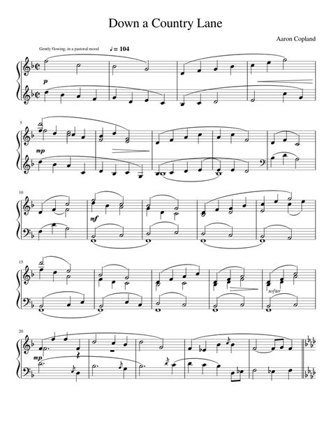 Copland, Down a Country Lane Sheet music for Piano (Solo) | Musescore.com