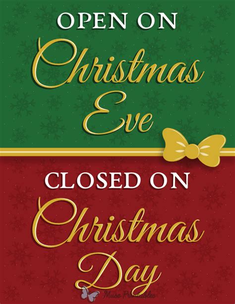 Printable Open Christmas Eve Closed Christmas Day Sign