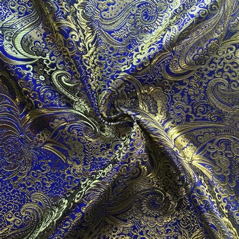 Metallic Paisley Gold Brocade Fabric 60" By Yard in Red Yellow White Purple Blue (Royal Blue ...