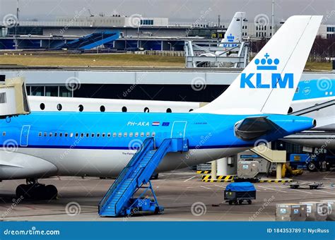 KLM Royal Dutch Airlines Airplane Logo on a Tail of an Airbus A330 at the Amsterdam Schiphol ...