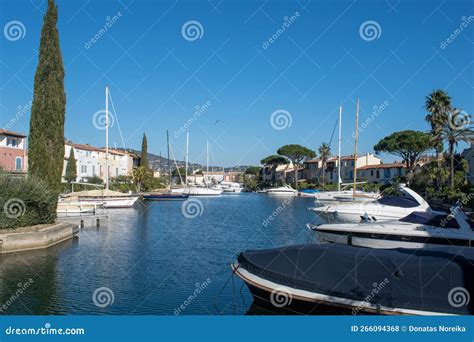 Port Grimaud Hotels Boats and River with Palm Tree Editorial Stock ...