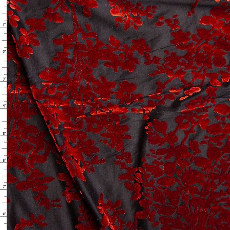 Cali Fabrics Red Floral on Black Burnout Stretch Velvet Fabric by the Yard