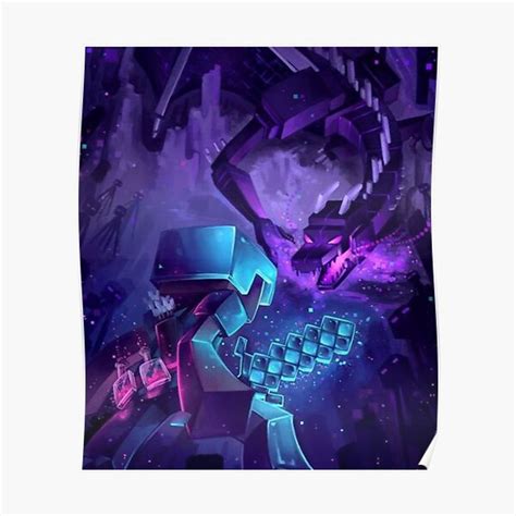 Minecraft epic enderdragon battle art poster Premium Matte Vertical ...