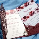Fall Burgundy Pocket Laser Cut Wedding Invitations with Flowers, Elegantweddinginvites, Bridal ...