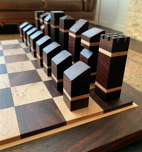 Handmade Wood Modern Chess Board and Set One of a Kind | Etsy