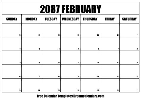 February 2087 calendar | Free blank printable with holidays