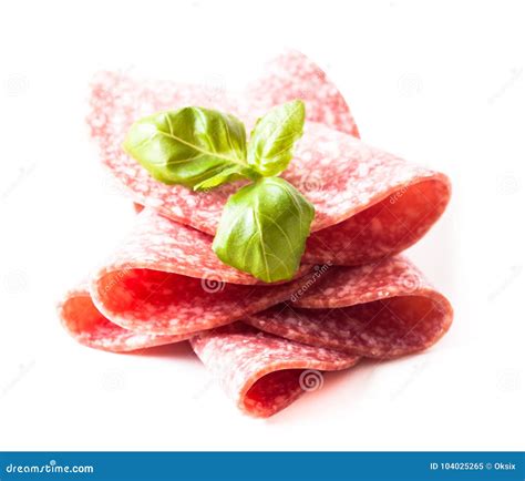 Salami slices isolated stock image. Image of bacon, cuisine - 104025265