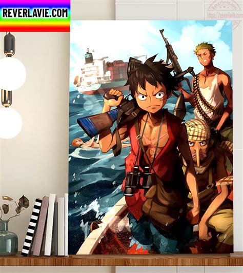 One Piece Pirates Luffy Zoro And Usopp With Guns In The Sea Home Decor ...