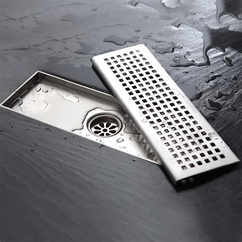 NIKECAN 304 Stainless Steel Floor Drain Bathroom Kitchen Shower Rectangle Floor Waste Drain ...