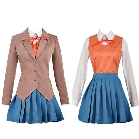 Buy Women Sayori Yuri Natsuki Monika Girl School Uniform DDLC Cosplay Adult Costume + Wig Online ...