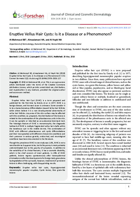 (PDF) Eruptive Vellus Hair Cysts: Is it a Disease or a Phenomenon? | Al Be - Academia.edu