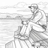 Premium Photo  A coloring Page Of Man sitting On dock Fishing sketch template