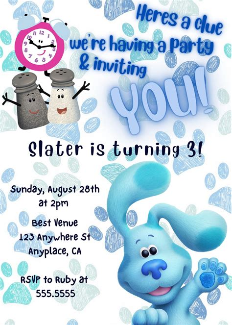 Birthday Party Invitation Blue's Clues Birthday, Blue's Clues Invitation, Kids Party Invitation ...