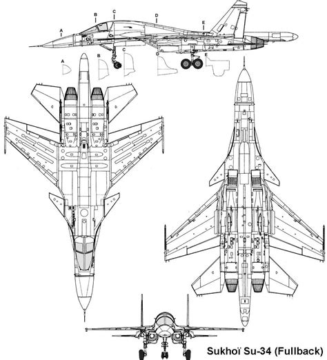 sukhoi_su34 | Sukhoi, Blueprints, Airplane fighter