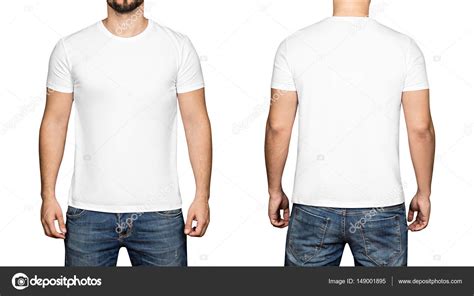 White t-shirt on a young man white background, front and back Stock Photo by ©Ra33 149001895