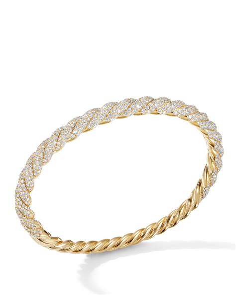 David Yurman Stax 18k Gold Diamond Twist Bracelet, Size M | Neiman Marcus