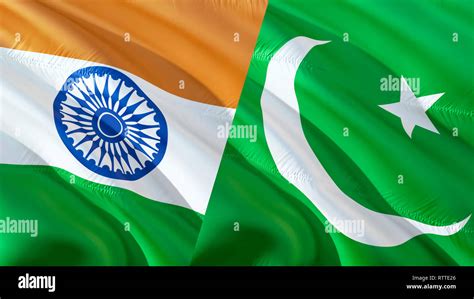 Pakistan and India flags. Waving flag design,3D rendering. Pakistan ...