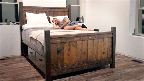 GORGEOUS! Building a RUSTIC FARMHOUSE BED with Storage Drawers - YouTube