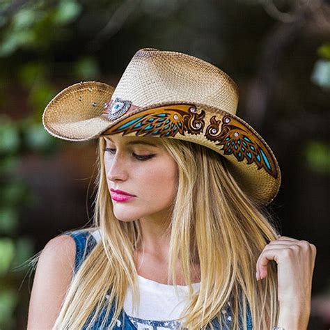 Stampede Women's Western Straw Hat - The Concho with Turquoise Wings