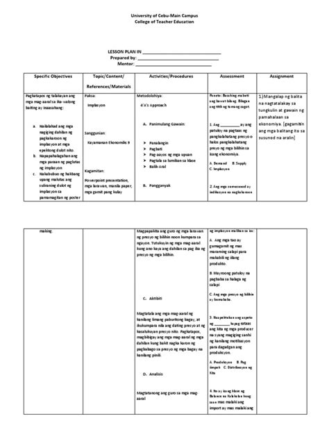 4a's Lesson Plan Implasyon | PDF