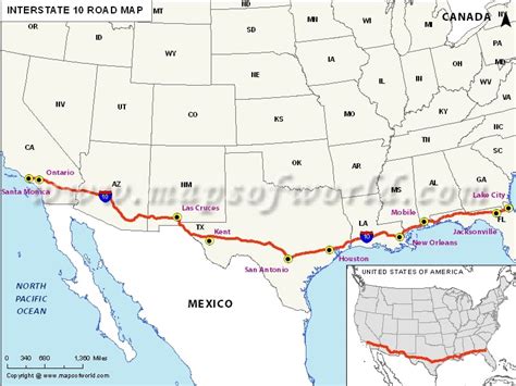 Interstate 10 (I-10) Map - Santa Monica, California to Jacksonville ...