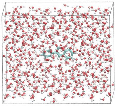 Molecular dynamics (MD) simulation of molecule A inserted in a water... | Download Scientific ...