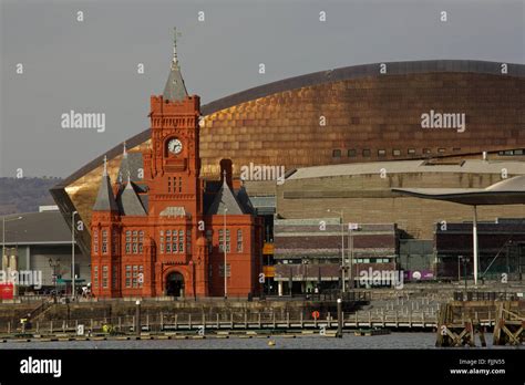 Pier Head Building and Welsh Millenium Centre, WMC, and Welsh Parliament buildings or Senedd ...