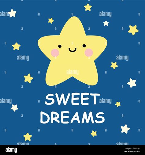 Cute vector sweet dreams card with cartoon stars on dark blue background Stock Vector Image ...