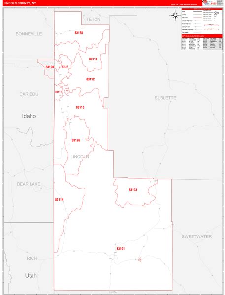 Lincoln County, WY Zip Code Wall Map Red Line Style by MarketMAPS ...